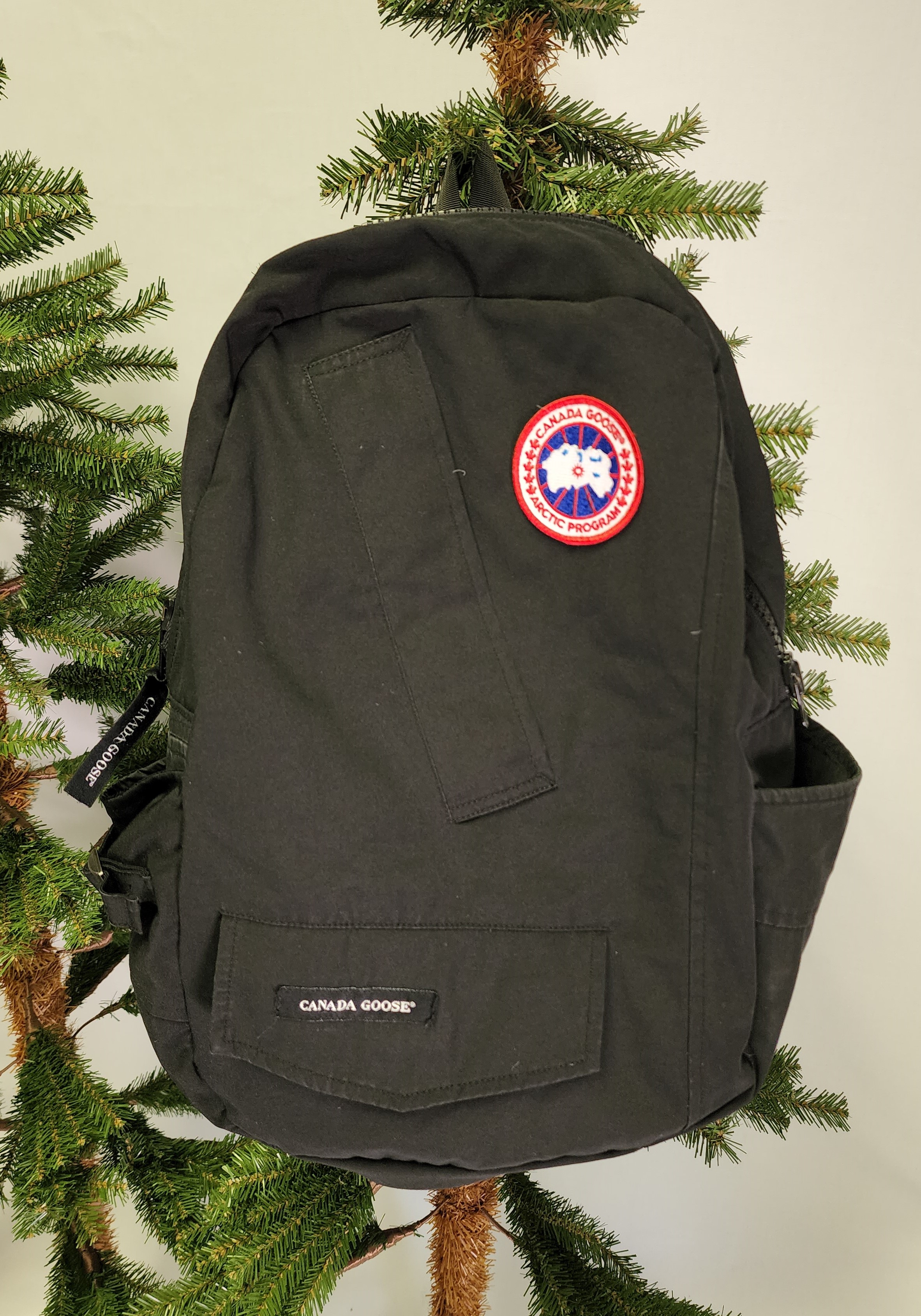 upcycled black canada goose backpack