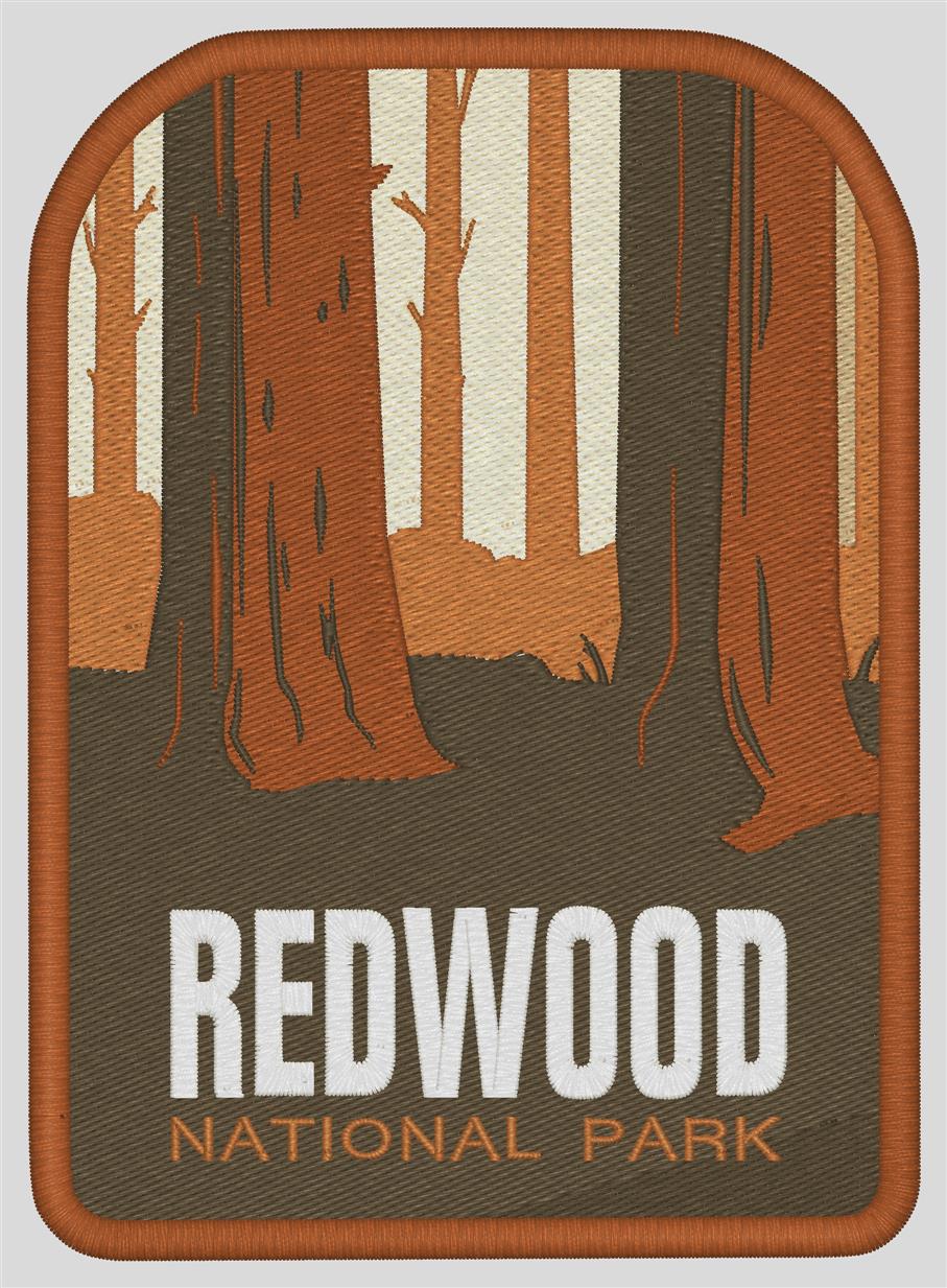 national park embroidered patch redwoods