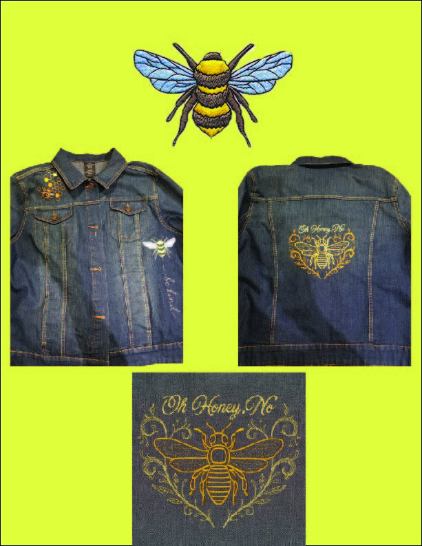 custom bee embroidery on jean jacket